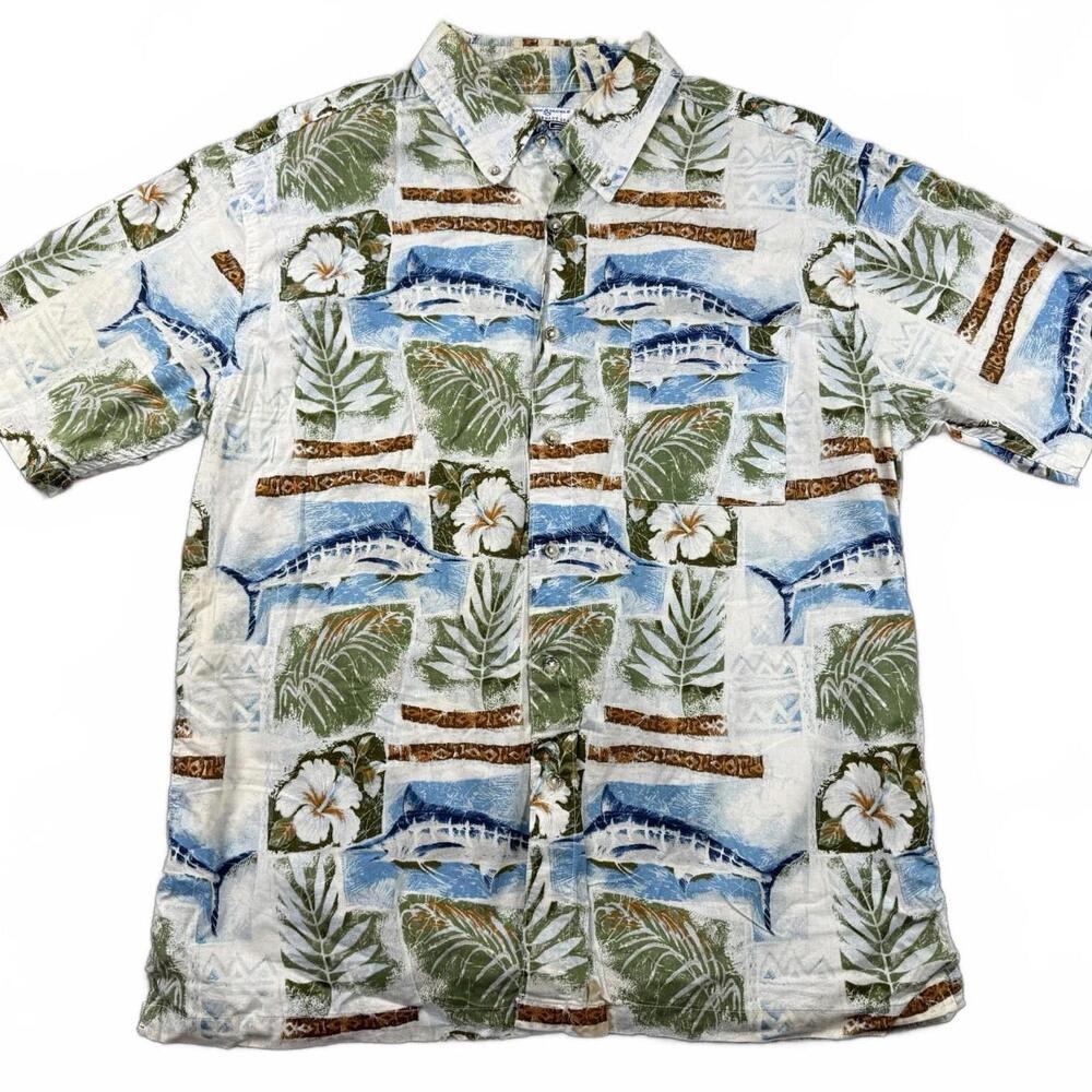 Sports Hook & Tackle Fishing Gear Hawaiian Shirt Men's Size XL Short Sleeve